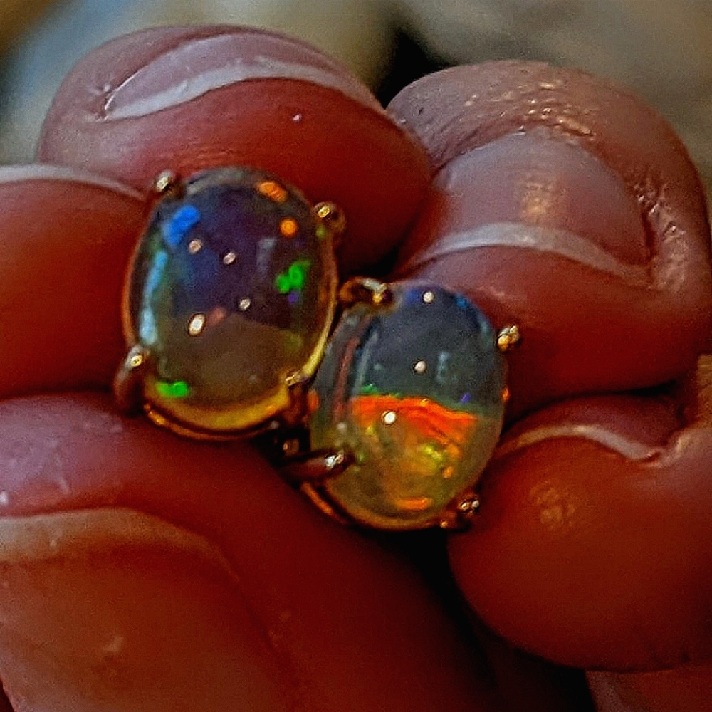 Australian Jelly Opal Gold Earrings